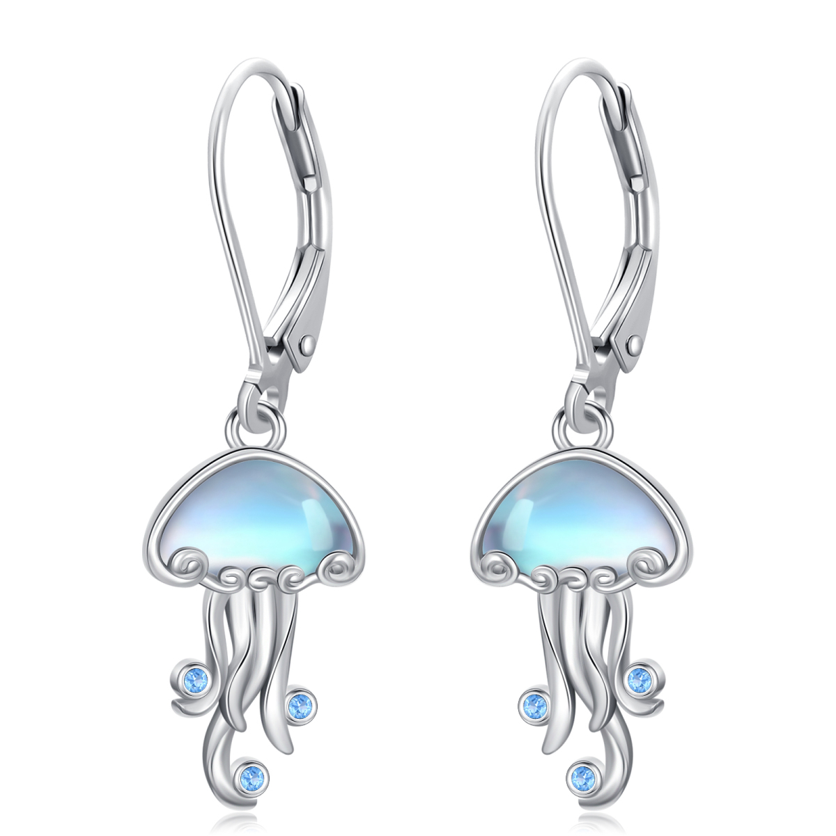 Sterling Silver Moonstone Jellyfish Lever-back Earrings-1